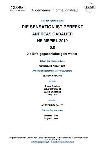 Vorschau Bild von Informationsblatt zum Andreas Gabalier Heimspiel 2019 in Schladming