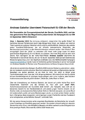 Vorschau Bild von Pressetext EuroSkills 2020 Patenschaft durch Andreas Gabalier