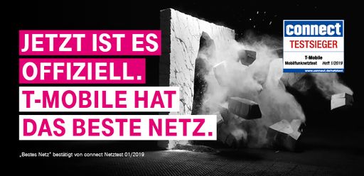 Vorschau Bild von Der heute veröffentlichte Netztest des anerkannten
Fachmagazins connect belegt es Schwarz auf Weiß: T-Mobile hat das
beste Netz Österreichs. Neben dem ersten Platz in der Gesamtwertung
aller heimischen Mobilfunkanbieter ist T-Mobile Sieger in den
Kategorien Sprache und Daten.
