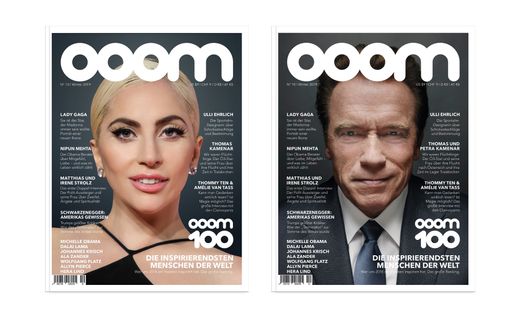  Die aktuelle OOOM-Ausgabe mit dem OOOM 100-Ranking
erscheint gleich mit zwei Covers im Handel: Lady Gaga und Arnold
Schwarzenegger.