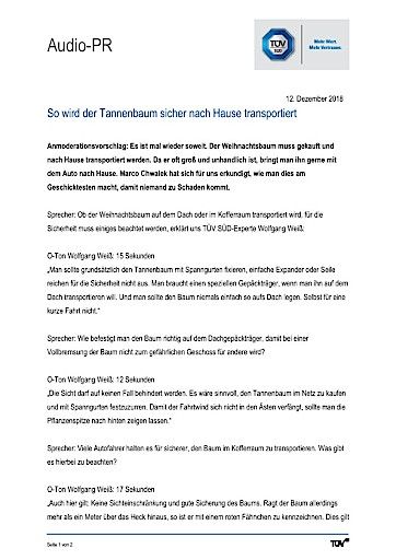 Vorschau Bild von Manuskript zum Thema "So wird der der Tannenbaum sicher nach Hause transportiert"