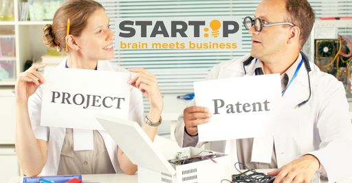  Banner START:IP. Zwei Wissenschaftler