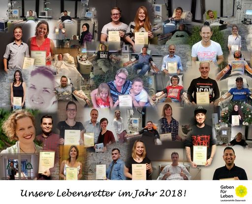 Diese Menschen haben im Jahr 2018 durch den Verein
"Geben für Leben - Leukämiehilfe Österreich" ihre gesunden
Stammzellen an schwer kranke Menschen gespendet.