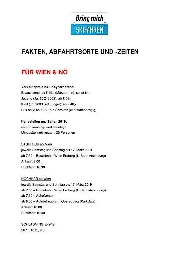 Vorschau Bild von Daten & Fakten; Abfahrtsorte und -zeiten aus Wien und den Bundesländern