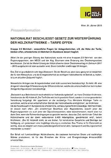 Vorschau Bild von IG Holzkraft Presseinfo 2019_01_31- Nationalrat beschließt Gesetz zur Weiterführung der Holzkraftwerke