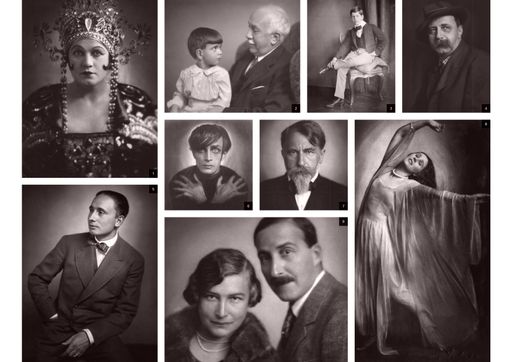 1. Sängerin Maria Jeritza als „Turandot“ in der
gleichnamigen Oper von Giacomo Puccini. 1926 / 2. Komponist Richard
Strauss mit seinem Enkel. 1929 / 3. Kunstsammler Ignaz Ephrussi.
1919 / 4. Schriftsteller Peter Altenberg. 1913 / 5. Unternehmer
Julius Meinl III. 1927 / 6. Schauspieler Conrad Veidt in der Rolle
des „Cesare“ aus dem Film „Das Cabinet des Dr. Caligari“. 1920, / 7.
Schriftsteller Arthur Schnitzler. 1922 / 8. Tänzerin Grete
Wiesenthal in „Schwingen im Licht“ nach Johann Strauss Sohn
Accelerationen-Walzer. 1924 / 9. Schriftsteller Stefan Zweig mit
seiner Frau Friderike. 1926
