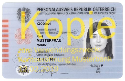 Beispiel mit Wasserzeichen gekennzeichnete
Ausweiskopie
