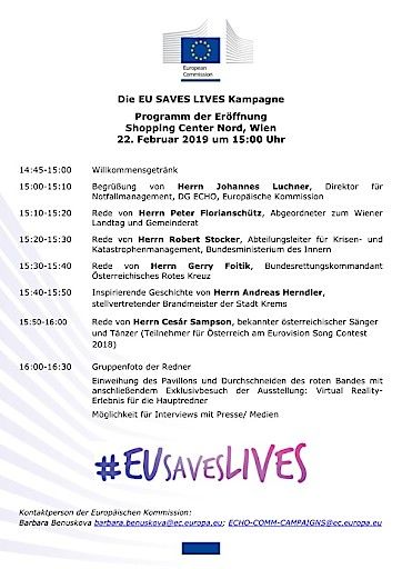 Vorschau Bild von Programm der Eröffnung der europaweiten Roadshow "EU Saves Lives" am 22/02/2019 im SCN-Floridsdorf