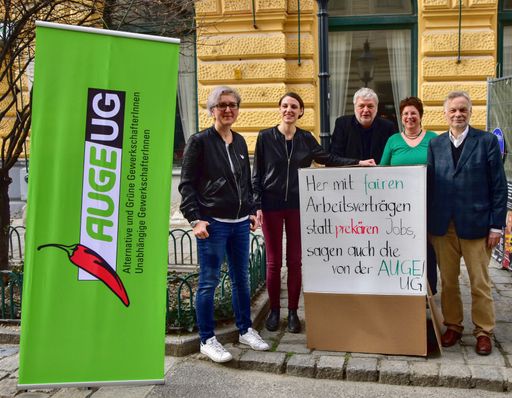 Vorschau Bild von Pressekonferenz AUGE/UG Karl Öllinger, Viktoria Spielmann,
Klaudia Paiha, Fritz Schiller und Marion Polaschek (v.l.n.r.)