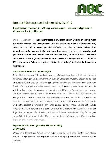 Vorschau Bild von Vollversion der Presseaussendung zum Tag der Rückengesundheit