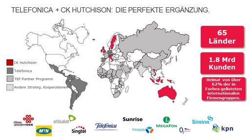 CK Hutchison und Telefónica bündeln Kräfte für
internationale Großkunden. Landkarte der neuen Partnerschaft.