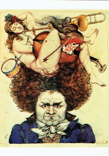 Vorschau Bild von Beethovens Eroica, Michael Mathias Prechtl,
Postkarte nach Aquarellzeichnung, 1968, Rollettmuseum / Städtische
Sammlungen Baden