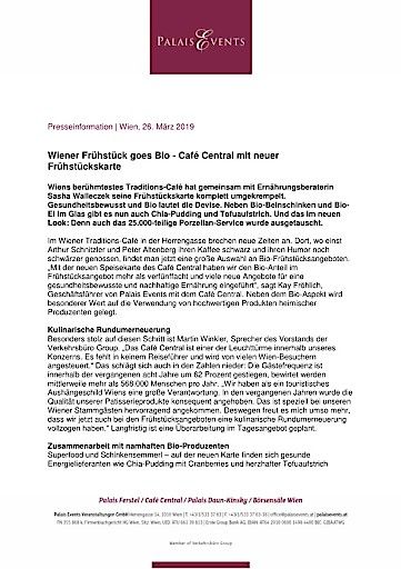  Café Central hat neue Bio-Frühstückskarte