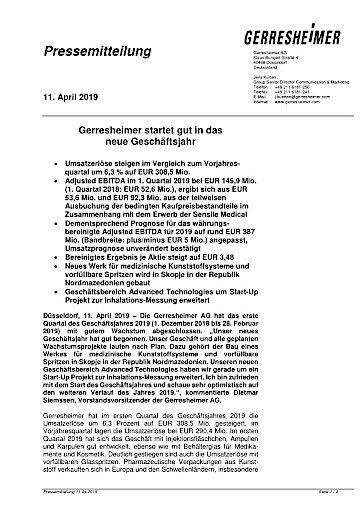 Vorschau Bild von Gerresheimer startet gut in das neue Geschäftsjahr