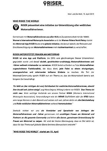 Vorschau Bild von RISER - WHO RIDES THE WORLD _Pressemitteilung