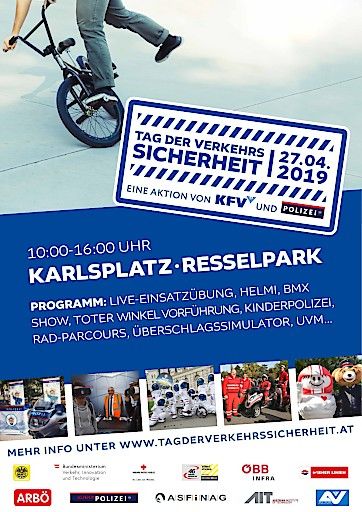 Plakat zum Tag der Verkehrssicherheit am Wiener Karlsplatz am 27. April 2019