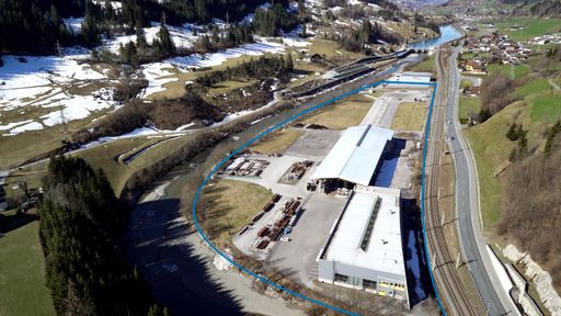 Vorschau Bild von Ansicht von Osten her. Die blaue Linie markiert die Grenze.