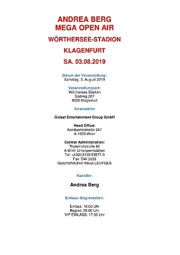 Vorschau Bild von Informationsblatt Andrea Berg - 03.08.2019 - Klagenfurt
