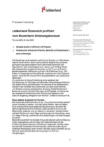 Vorschau Bild von Bilanzmeldung Lekkerland Österreich 08 05 2019