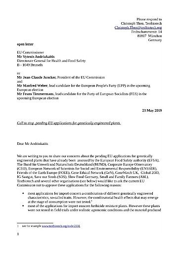 Brief an Kommissar Andriukaitis