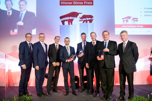  https://www.apa-fotoservice.at/galerie/18375 Wiener
Börse Preis 2019 – Unternehmen für herausragende Medienarbeit
ausgezeichnet, v.l.n.r.: Harald Hagenauer (C.I.R.A.), Robert Ottel
(voestalpine AG), Stefan Dörfler (Erste Group Bank AG), Peter
Felsbach (voestalpine AG), Michael Mauritz (Erste Group Bank AG),
Stephan Klasmann (Flughafen Wien AG), Günther Ofner (Flughafen Wien
AG), Wolfgang Nedomansky (APA-Finance)