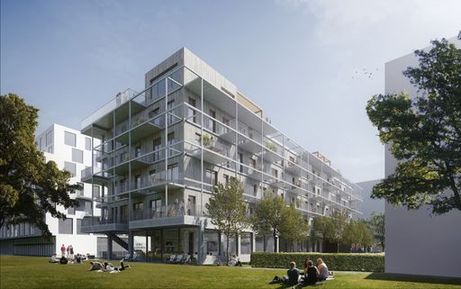 Vorschau Bild von Visualisierung des Gebäudes der Baugruppe Gleis 21
im Sonnwendviertel Ost, in dem der Kunst- und Kulturraum im EG
angesiedelt ist.