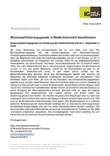 Vorschau Bild von Presseaussendung Biomasseförderungsgesetz in NÖ beschlossen