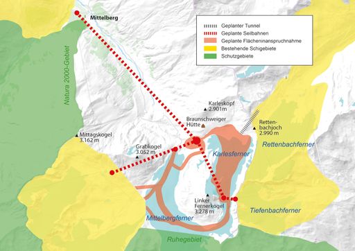 Grafik: Pläne Gletscherverbauung Pitztal-Ötztal.