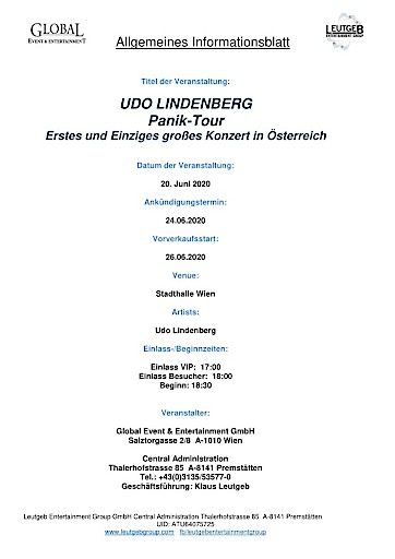 Vorschau Bild von Informationsblatt Udo Lindenberg 20.06.2020 Wien