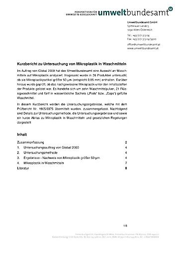 Vorschau Bild von Untersuchung Mikroplastik in Waschmittel - GLOBAL 2000 - Umweltbundesamt
