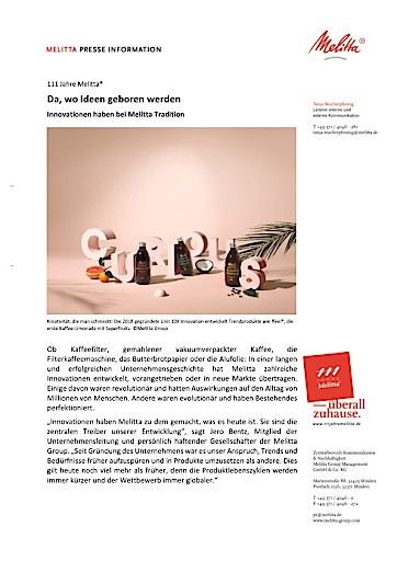 Vorschau Bild von 111 Jahre Melitta® - Da, wo Ideen geboren werden (FOTO)