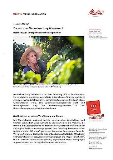 Vorschau Bild von 111 Jahre Melitta® - Da, wo man Verantwortung übernimmt (FOTO)