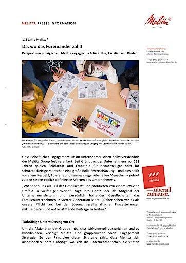 Vorschau Bild von 111 Jahre Melitta® - Da, wo das Miteinander zählt (FOTO)