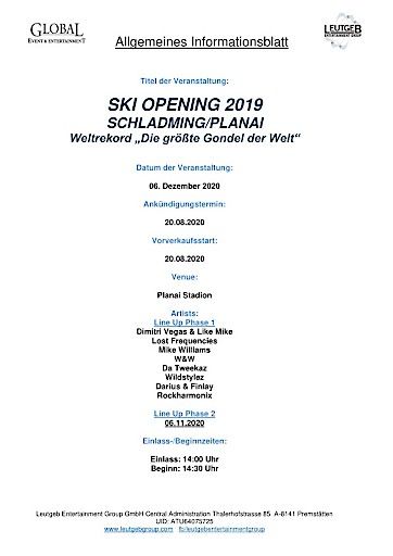 Vorschau Bild von Presseinformationsblatt Ski Opening Schladming 2019