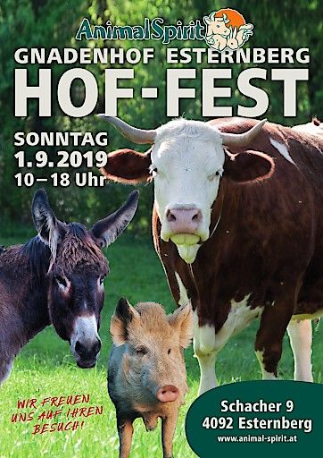  Plakat zum Hoffest am ANIMAL SPIRIT-Gnadenhof Esternberg, 1.9.2019