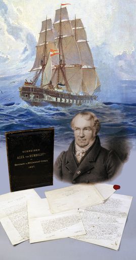  Collage: Alexander von Humboldt und Fregatte Novara