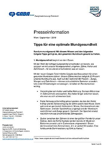 Vorschau Bild von Tipps für Mundgesundheit von CP GABA