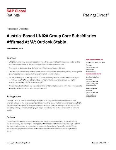 Vorschau Bild von S&P Research Update UNIQA, 19.09.2019