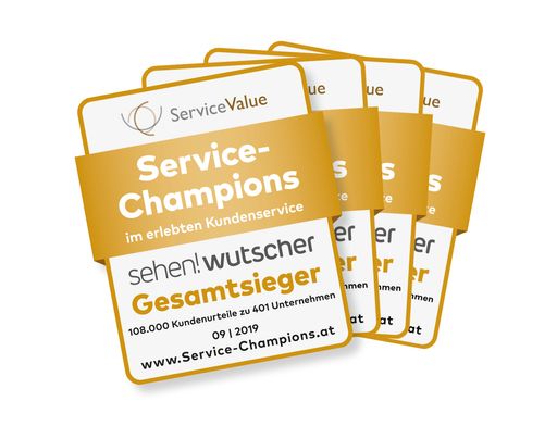sehen!wutscher wurde zum vierten Mal in Folge zum "Service
Champion" gekürt.