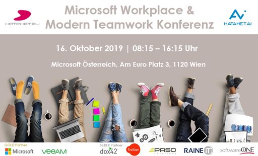  Am 16. Oktober 2019 veranstaltet HATAHET
productivity solutions in Kooperation mit Microsoft und Veeam die
erste Ausgabe der "Microsoft Workplace & Modern Teamwork Konferenz".
Hier können die TeilnehmerInnen den Arbeitsplatz der Zukunft mit
Office 365, Azure, Künstlicher Intelligenz und Bots live erleben.