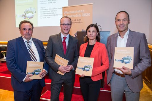  https://www.apa-fotoservice.at/galerie/20419 Im Bild v.l.n.r.:
Franz Chalupecky (ABB), Alexander Biach (Wirtschaftskammer Wien),
Alexandra Kaszay (Hofburg Vienna), Andreas Buhl (RUAG Space
Österreich)
