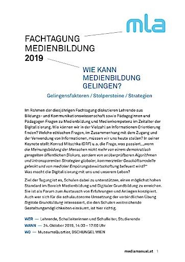 Vorschau Bild von Wie kann Medienbildung gelingen? Programm der Fachtagung am 24.Oktober 2019 im MQ Wien
