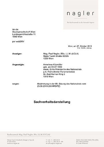 Sachverhaltsdarstellung an die Staatsanwaltschaft Wien