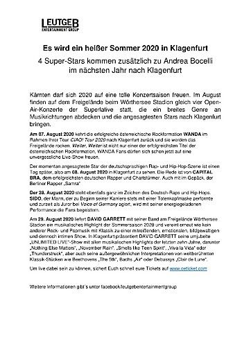 Vorschau Bild von Pressetext 4 Sommerevents Klagenfurt 2020