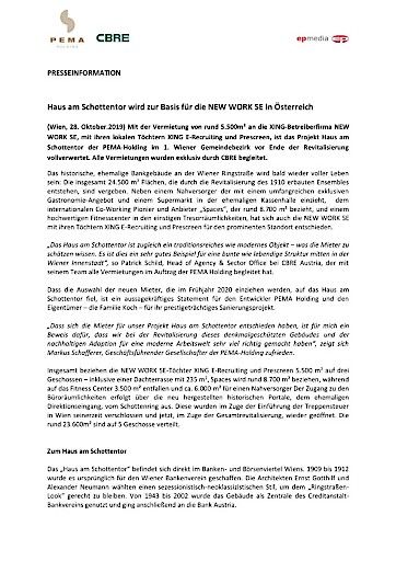Vorschau Bild von Presseaussendung PEMA Holding / CBRE / Haus am Schottentor / Vollverwertung