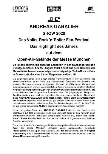 Vorschau Bild von Pressetext Andreas Gabalier München 2020