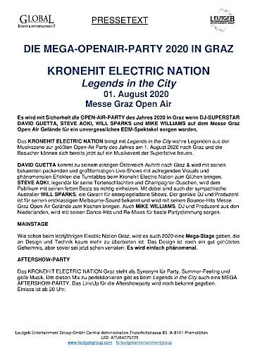 Vorschau Bild von Pressetext Kronehit Electric Nation Graz 2020