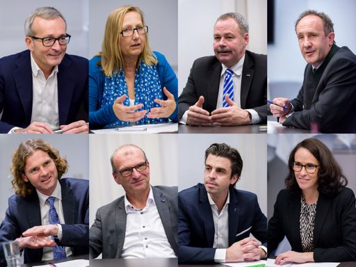 Vorschau Bild von gsm Expertengespräch: Die Zukunft der Krankenhausplanung. Obere
Zeile: Ing. Lukas Dolesch, Mag. Petra Paretta, Dipl.-Ing. Siegfried
Gierlinger, Dipl.-Ing. Markus Rockenschaub Untere Zeile: Mag. David
Pötz, Hofrat Dipl.-Ing. Josef Bichler, Bmstr. DI (FH) Peter
Köstenberger, Dr. Kasia Greco