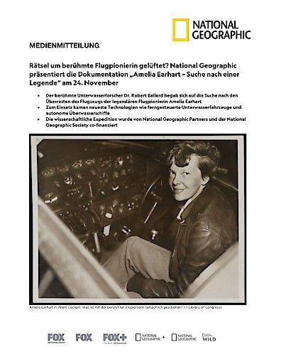 Vorschau Bild von Rätsel um berühmte Flugpionierin gelüftet? National Geographic präsentiert die Dokumentation "Amelia Earhart - Suche nach einer Legende" am 24. November (FOTO)