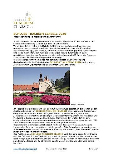 Vorschau Bild von Programm SCHLOSS THALHEIM CLASSIC 2020